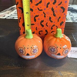 Orange Ceramic Pumpkin Day of the Dead S&P Shakers
